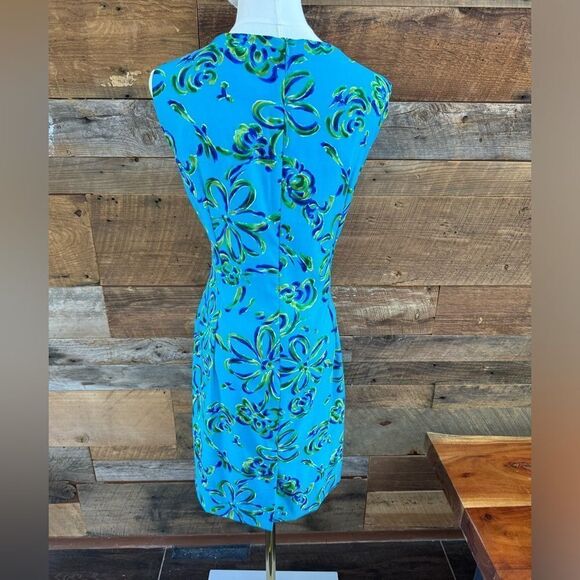John Roberts Brightly Colored Abstract Floral Sleeveless Dress Back Zipper - Picture 14 of 16